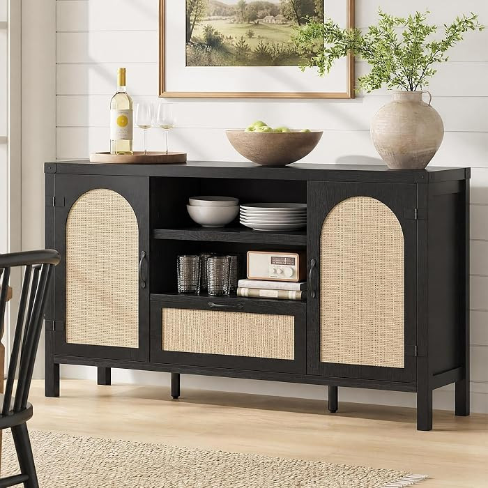 IDEALHOUSE Sideboard Buffet Cabinet with Storage, 59.1" Large Rattan Storage Cabinet with Drawers... | Amazon (US)