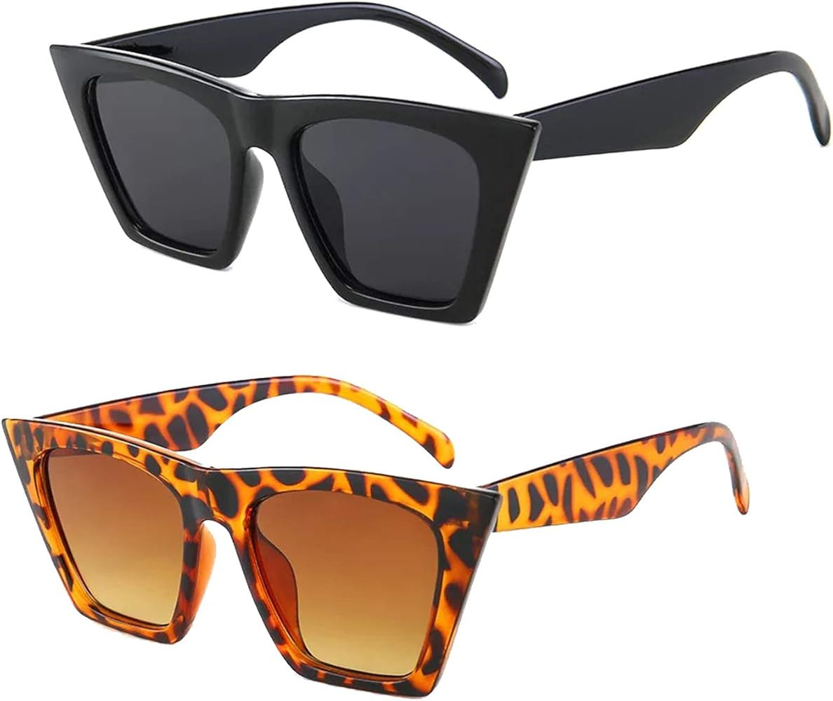 Vintage Square Cat Eye Sunglasses for Women Fashion Oversize Cat-eye Classic Sunglasses | Amazon (US)