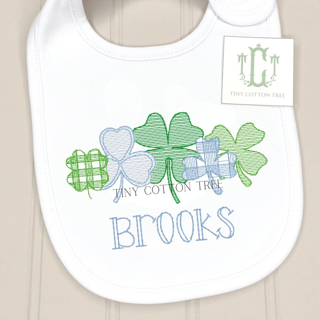 St Patricks Day Embroidered Baby Bib and Burp Cloth / Personalized Blue Gingham Shamrocks Baby Gi... | Etsy (US)