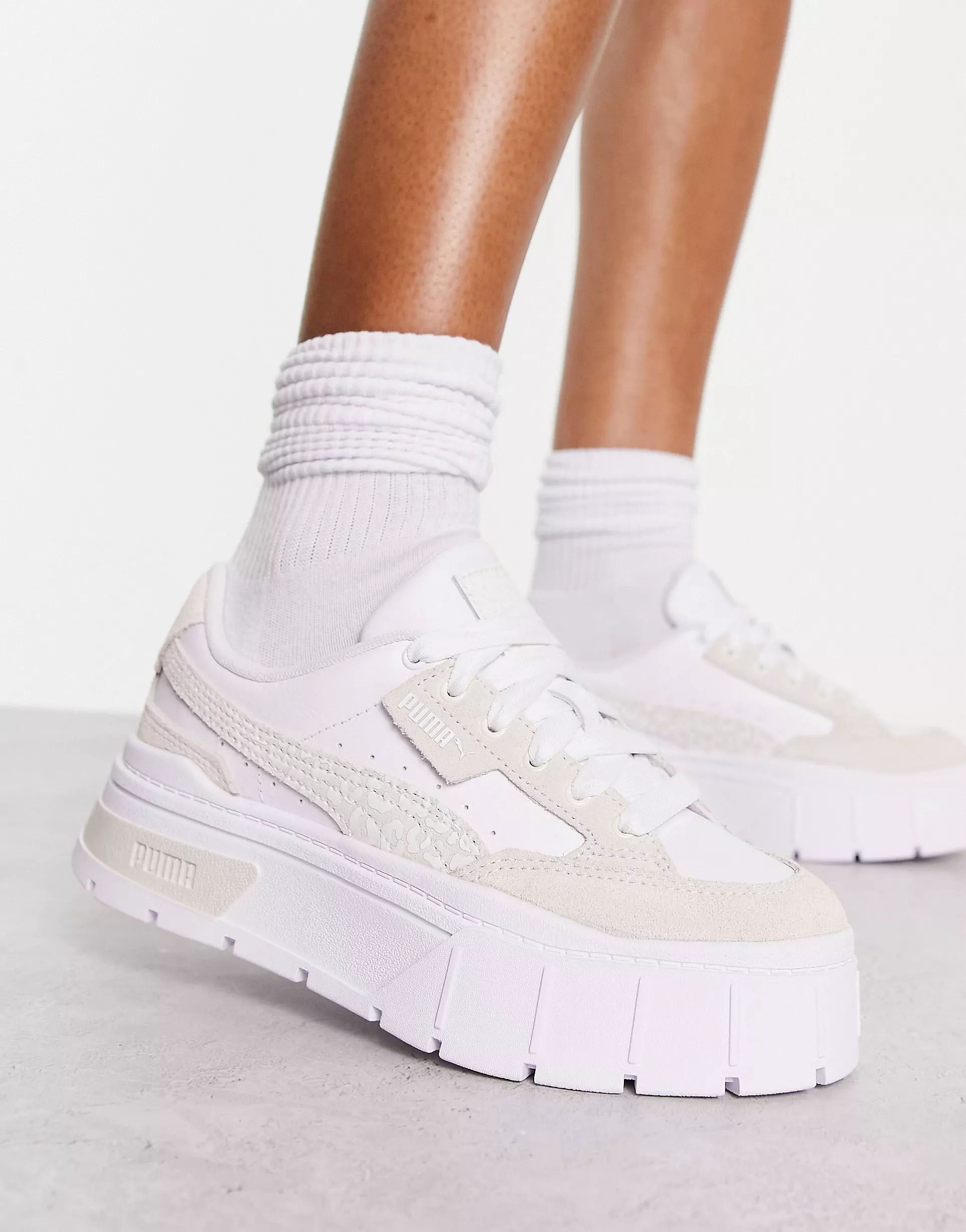 Puma Mayze Stack sneakers in white with leopard print detail - Exclusive to ASOS | ASOS (Global)