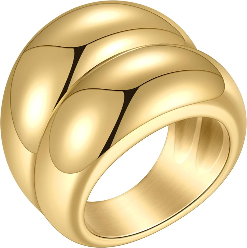 EF ENFASHION Trendy Dome Ring Stainless Steel 18K Gold Plated Wide Glossy Rings for Women Size 6/... | Amazon (US)