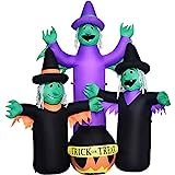 Haunted Hill Farm 6 Ft. Inflatable Pre-Lit Brewing Witch Trio with Cauldron | Outdoor Blow-Up Festiv | Amazon (US)