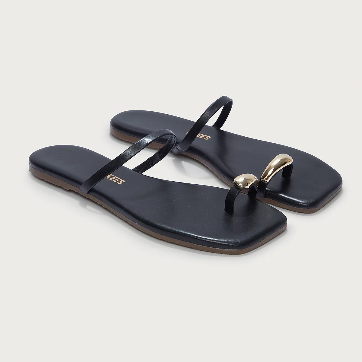 The White Company TKEES Colette Gold Toe-Post Sandals, Black, Size: 37 | The White Company UK & ROW
