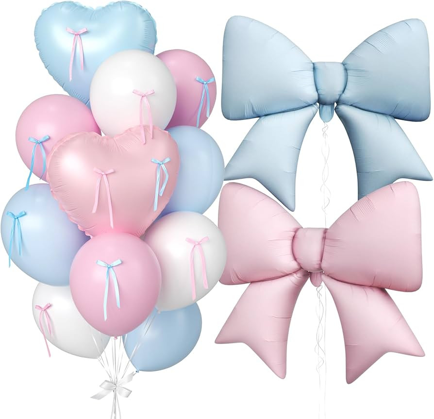 Gender Reveal Balloons, Pink and Blue Heart Balloons 38 Inch Bow Balloon, Baby Blue Light Pink Wh... | Amazon (US)