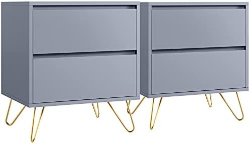 Yaheetech 2pcs End Table with 2 Storage Drawers Iron Legs - Coffee Table Sofa Side Table Storage Cab | Amazon (US)