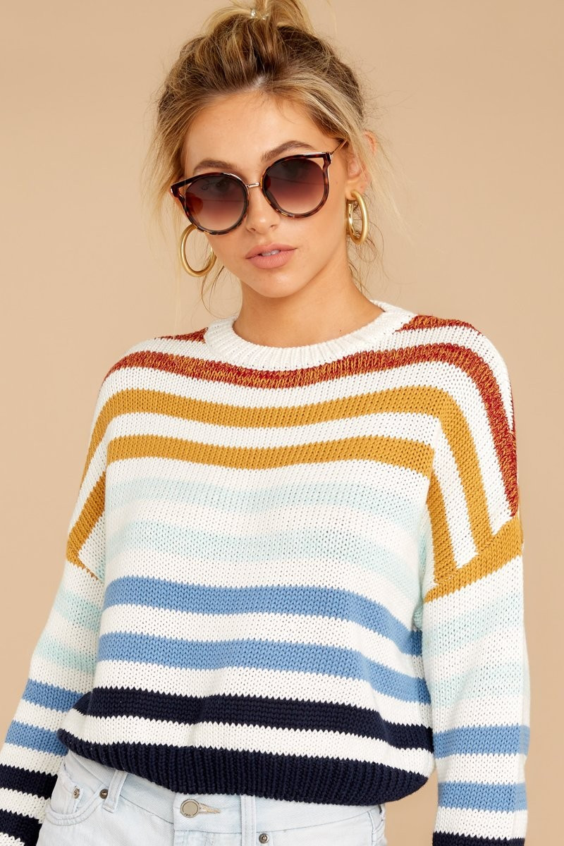 Go With You Blue Multi Stripe Cropped Sweater | Red Dress 