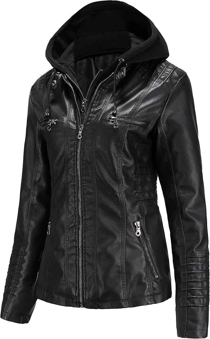 Tagoo Faux Leather Jacket Women Motorcycle Coat for Biker with Removable Hood Plus Size | Amazon (US)
