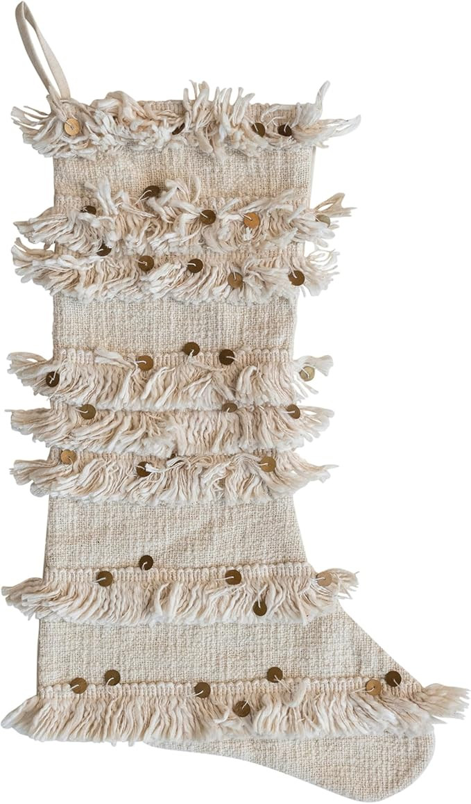 Creative Co-Op, Cream Woven Cotton Slub Stocking with Vintage Reproduction Moroccan Wedding Blank... | Amazon (US)