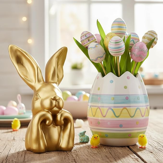 Lyrow 8 Inch Gold Resin Bunny Table Decor Easter Thinking Bunny Figurine for Home Table Centerpie... | Amazon (US)