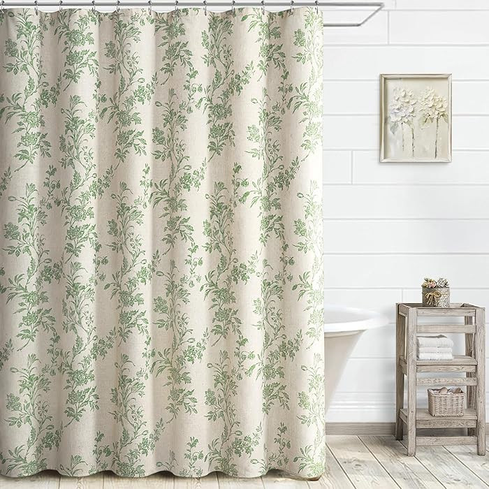 Sage Green Floral Shower Curtain,Vintage Linen Beige Cottagecore Shower Curtains for Bathroom, 72... | Amazon (US)