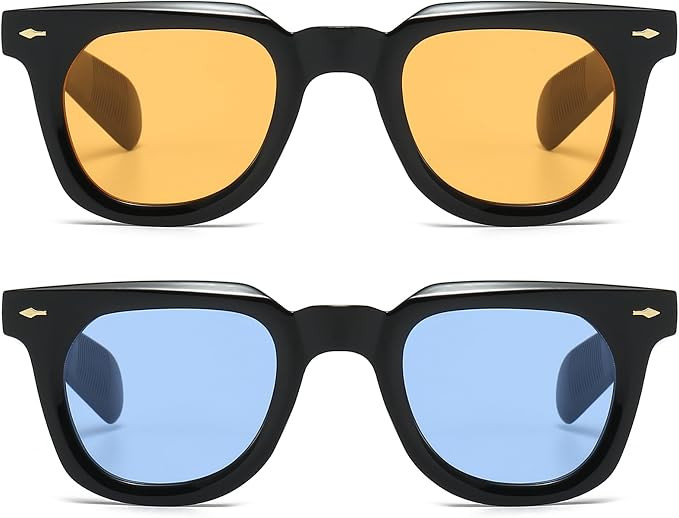 PORADAY Square Sunglasses for Women Men Trendy Thick Frame Sun Glasses Black Shades | Amazon (US)