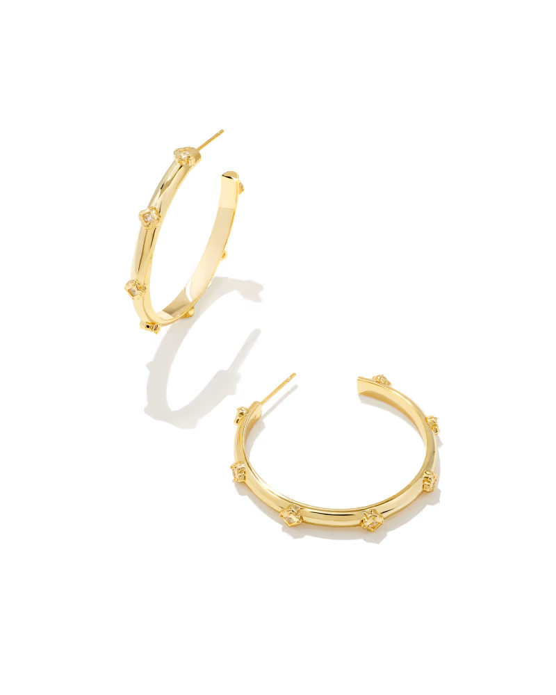 Joelle Gold Hoop Earrings in White Crystal | Kendra Scott