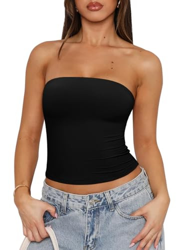 REORIA Women's Strapless Tube Top Double Lined & Non-Slip Y2K Backless Crop Tops for Summer Going... | Amazon (US)
