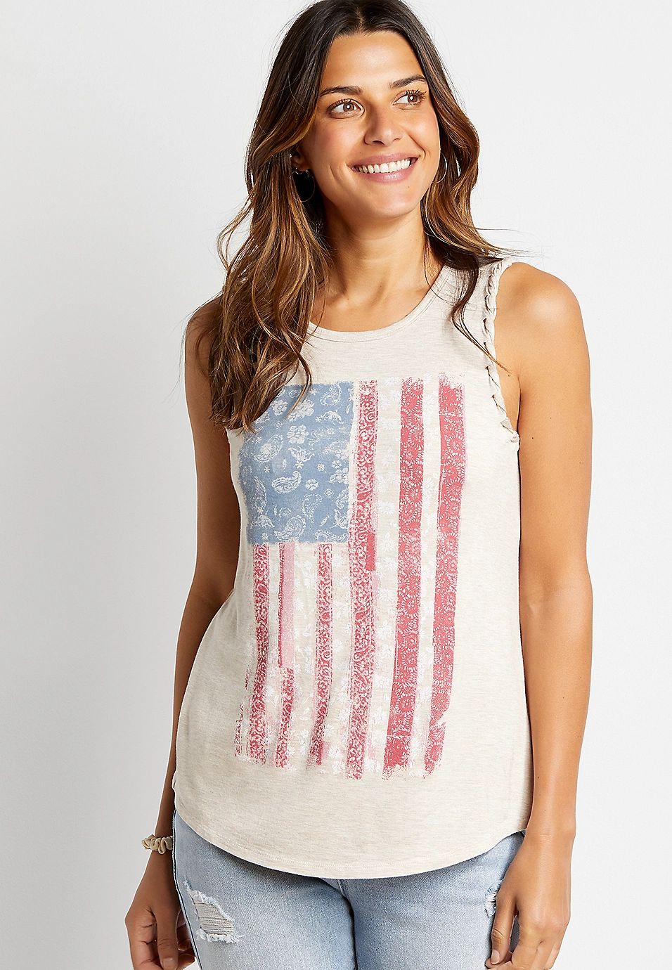 Tan Americana Braided Arm Tank Top | Maurices