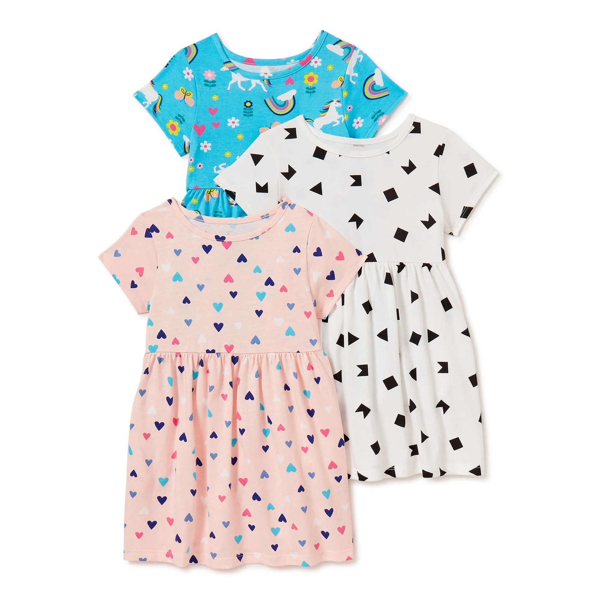 Wonder Nation Baby & Toddler Girls Organic Cotton Short Sleeve Knit Play Dresses with Pockets, 3-... | Walmart (US)