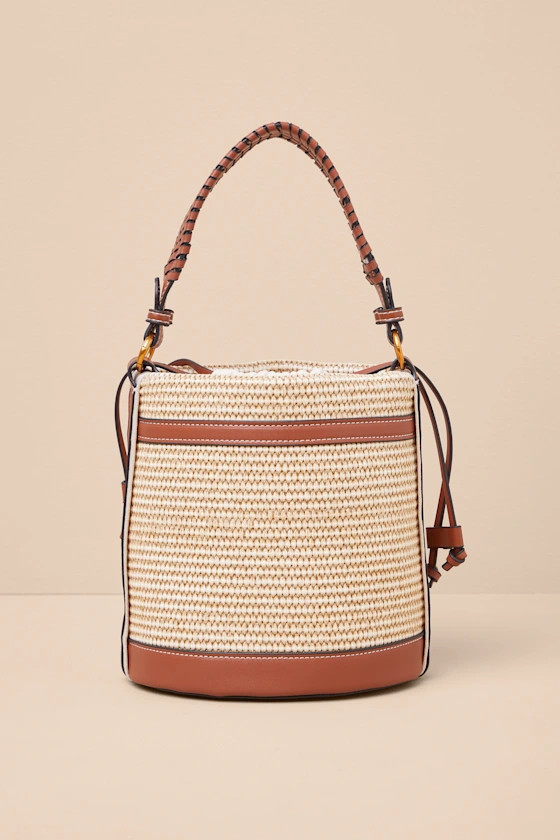 Ressi Beige and Brown Woven Bucket Bag | Lulus