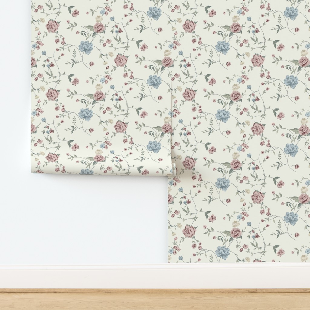 Flora in Spring Blush Wallpaper | Spoonflower | Spoonflower