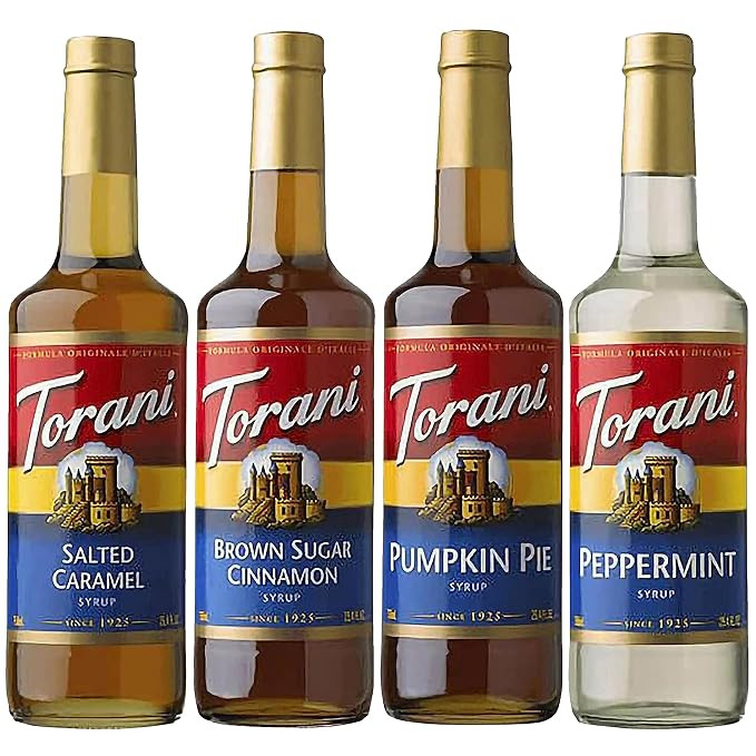 Fall Winter Syrup 4 Pack, Pumpkin Pie, Peppermint, Salted Caramel & Brown Sugar Cinnamon Coffee F... | Amazon (US)