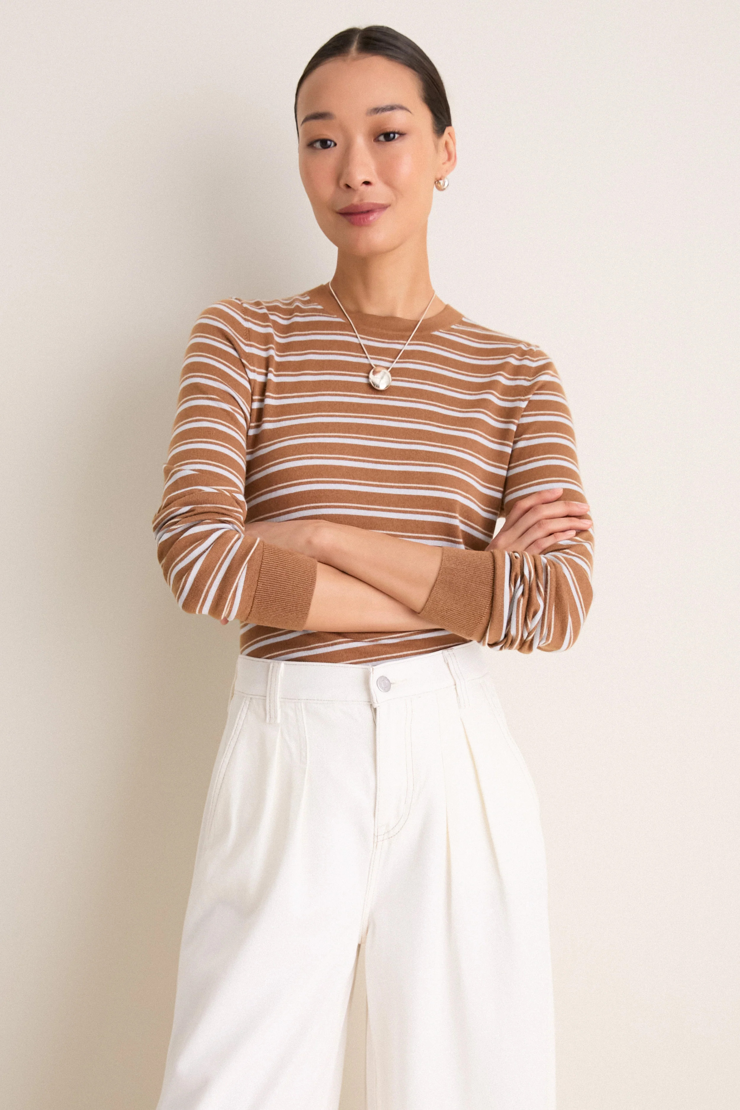 Ice Blue and Mocha Striped Long Sleeve Katie Tee | Tuckernuck (US)