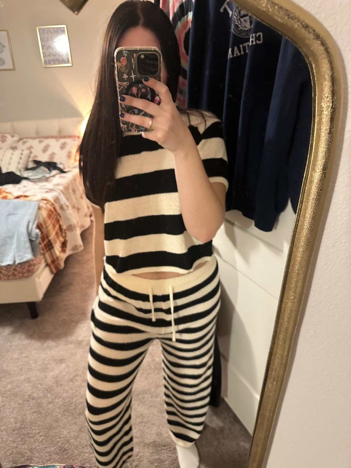 Two Piece Striped Knit Sets for Women Short Sleeve Crop Top and Wide Leg Pants Lounge Sets | Amazon (US)