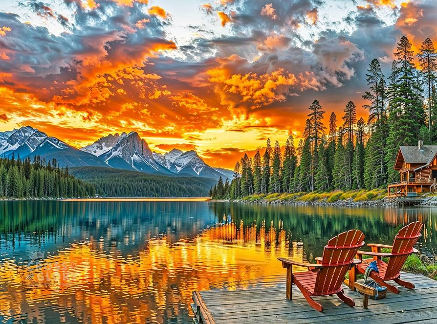Cross & Glory - Dockside Reflections - 1000 Piece Jigsaw Puzzle for Adults | Tranquil Sunset Lake... | Amazon (US)