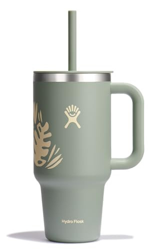 Hydro Flask 32 Oz Travel Tumbler with Handle, Lid and Straw - Insulated Stainless Steel in 32 Oz Botanical Bliss Green | Amazon (US)