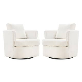 Carino 360° Beige Modern Swivel Barrel Chair Chenille Upholstered Comfy Accent Armchair with Tall Backrest (2-pack) | The Home Depot