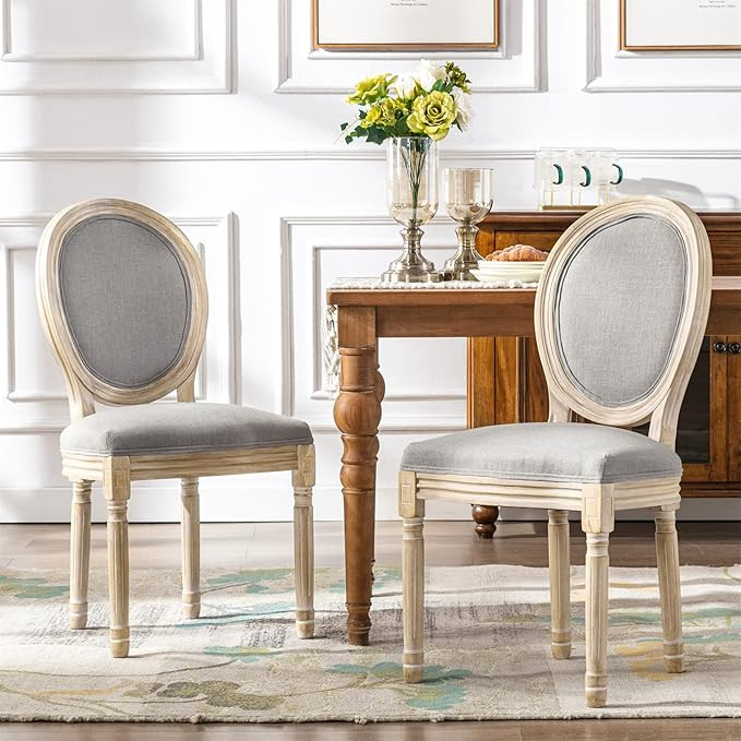 HomeMiYN French Dining Chairs, Upholstered Linen Fabric Chair with Round Back, Retro Elegant Clas... | Amazon (UK)