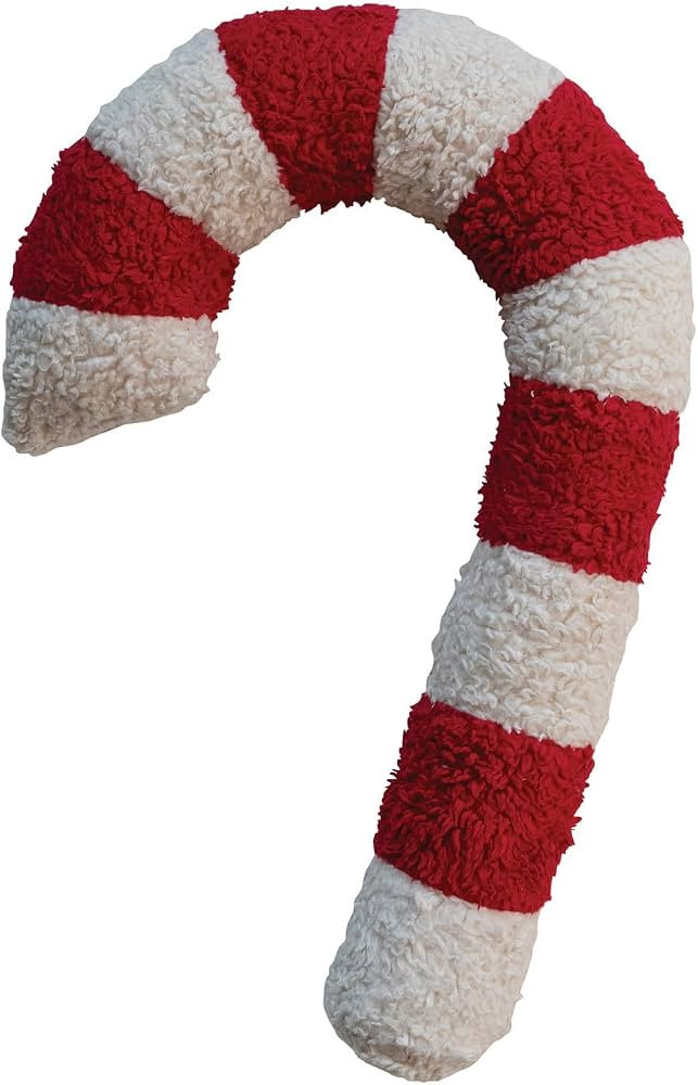 Creative Co-Op, Red and White Cotton Sherpa Candy Cane Shaped Pillow | Amazon (US)