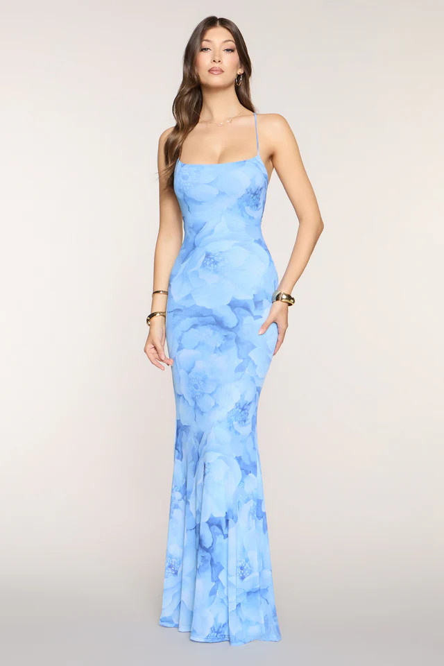 Marva Floral Lace-Up Mesh Formal Dress | Windsor Stores