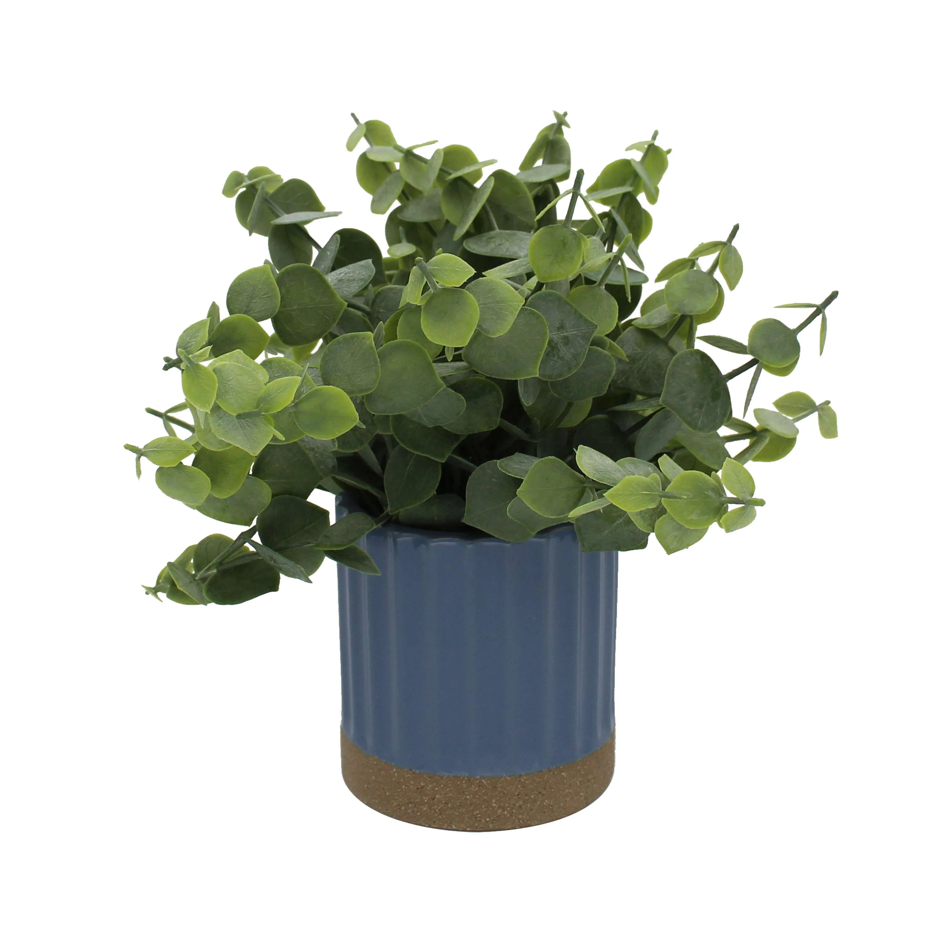 Mainstays by Becky G. & Alejandra 8" Artificial Eucalyptus in Blue Two-Tone Ribbed Ceramic Pot | Walmart (US)