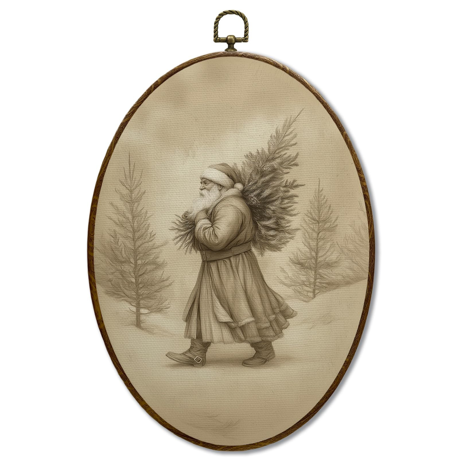 JQF Vintage Christmas Santa Oval Wall Decor, vintage christmas decor, Winter Santa Framed Oval Ca... | Amazon (US)