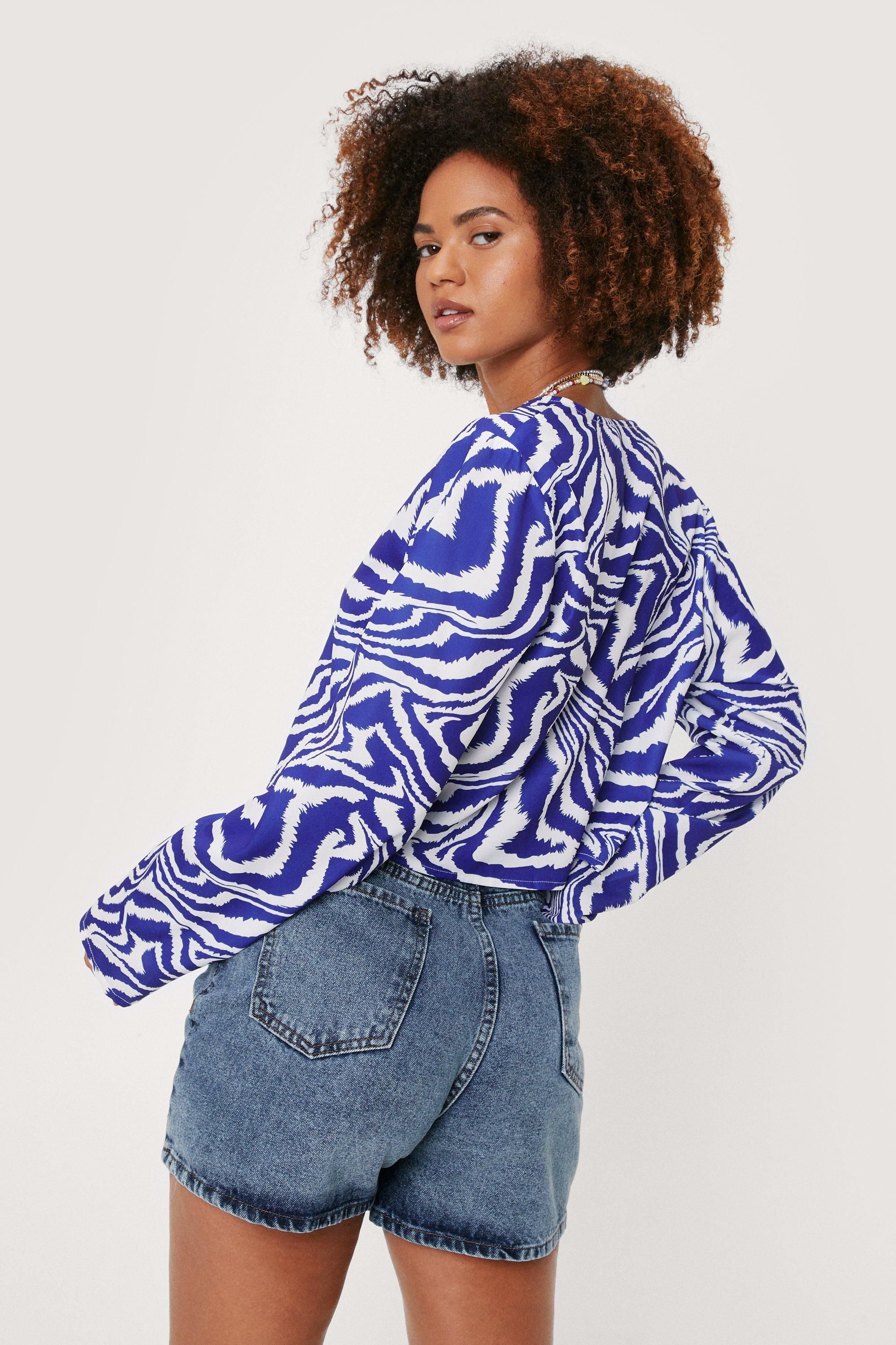 Zebra Print Tie Front V Neck Blouse | Nasty Gal (US)