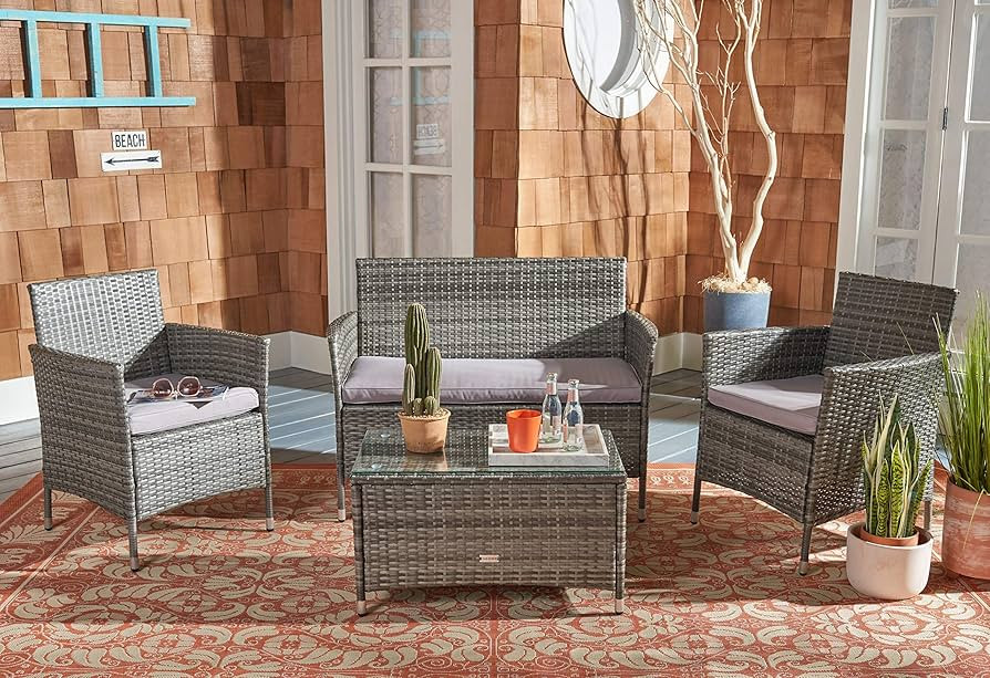 Safavieh PAT7506B Collection Bandele Grey 4-Piece Outdoor Living Patio Set | Amazon (US)