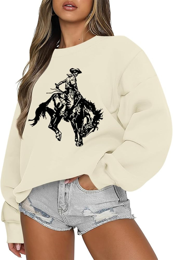 Western Cowboys Graphic Sweatshirts For Women Cowgirls Rodeo Oversized Sweatshirt Country Concert... | Amazon (US)