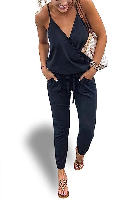 Women's Sexy V Neck Backless Spaghetti Strap Jumpsuit Rompers | Amazon (US)