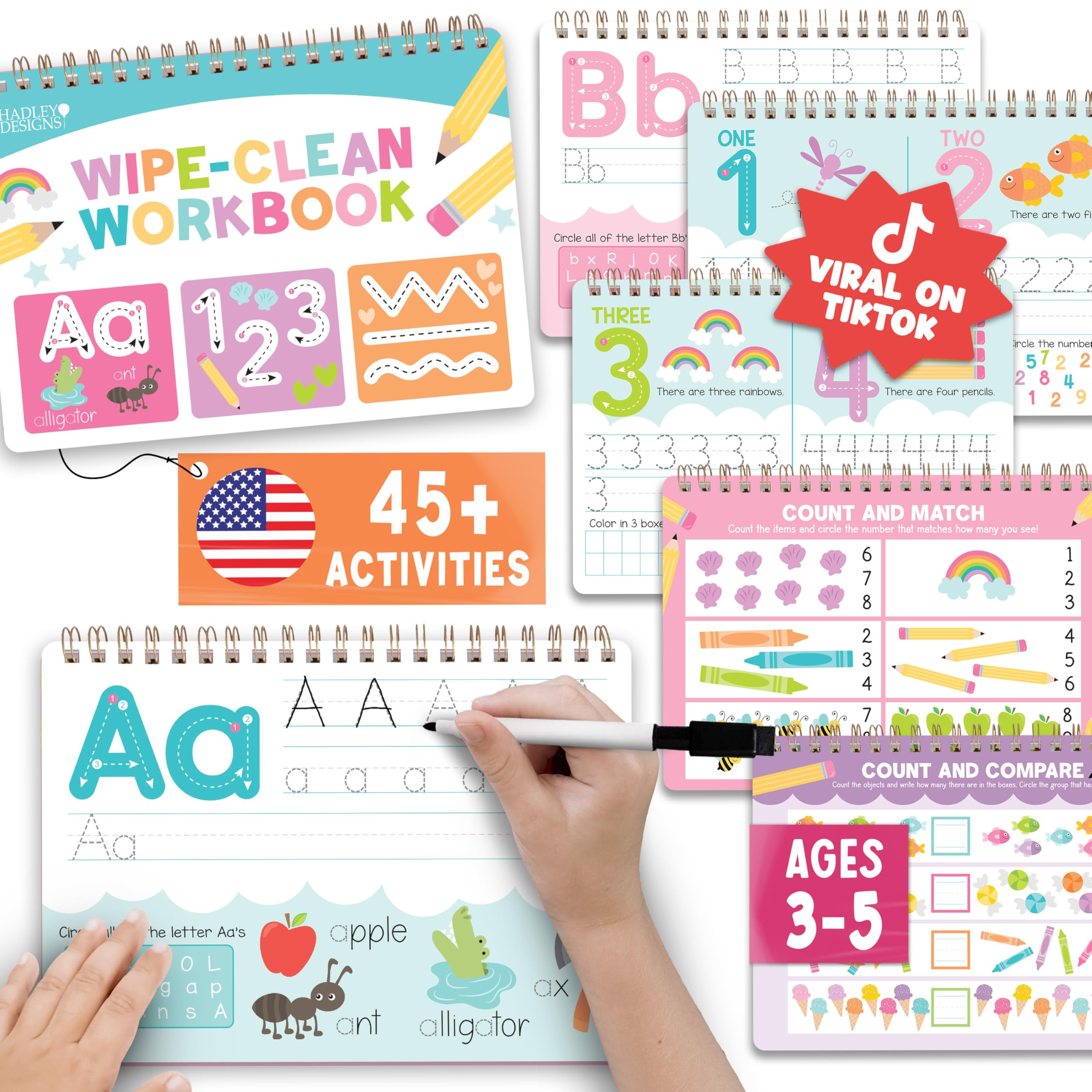 Hadley Designs Reusable ABC Tracing Book Kids Age 3-5, Preschool Learning Activity Workbook - Dry... | Amazon (US)