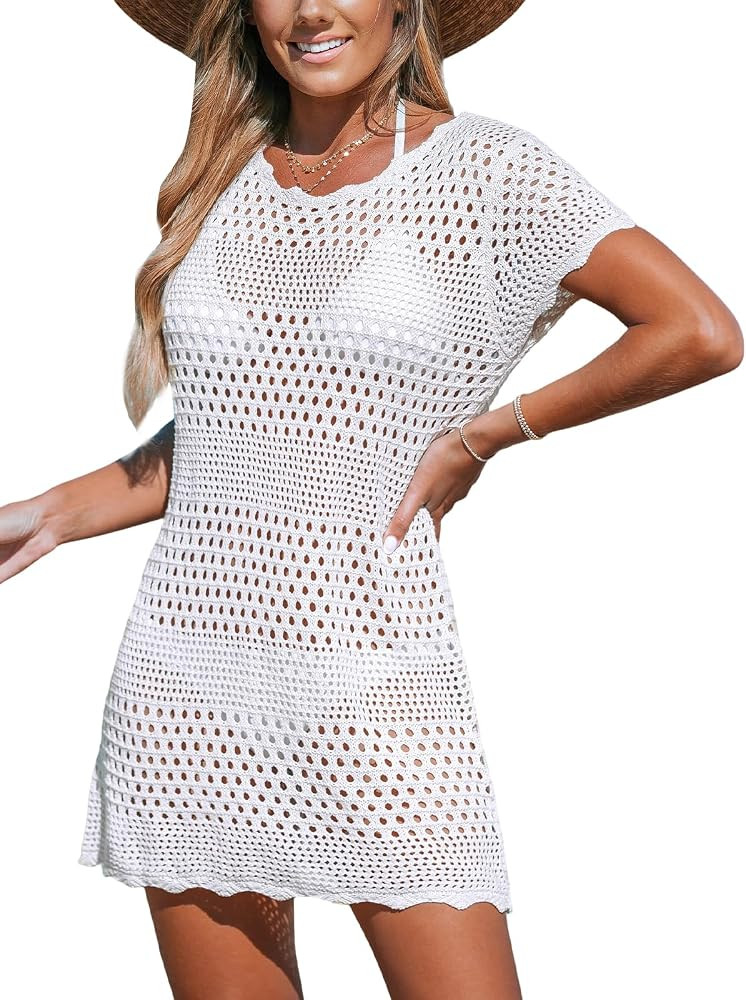 CUPSHE Women Swimsuit Coverup Crochet Bathing Suit Bikini Swimwear Knit Pullover Beach Dress | Amazon (US)
