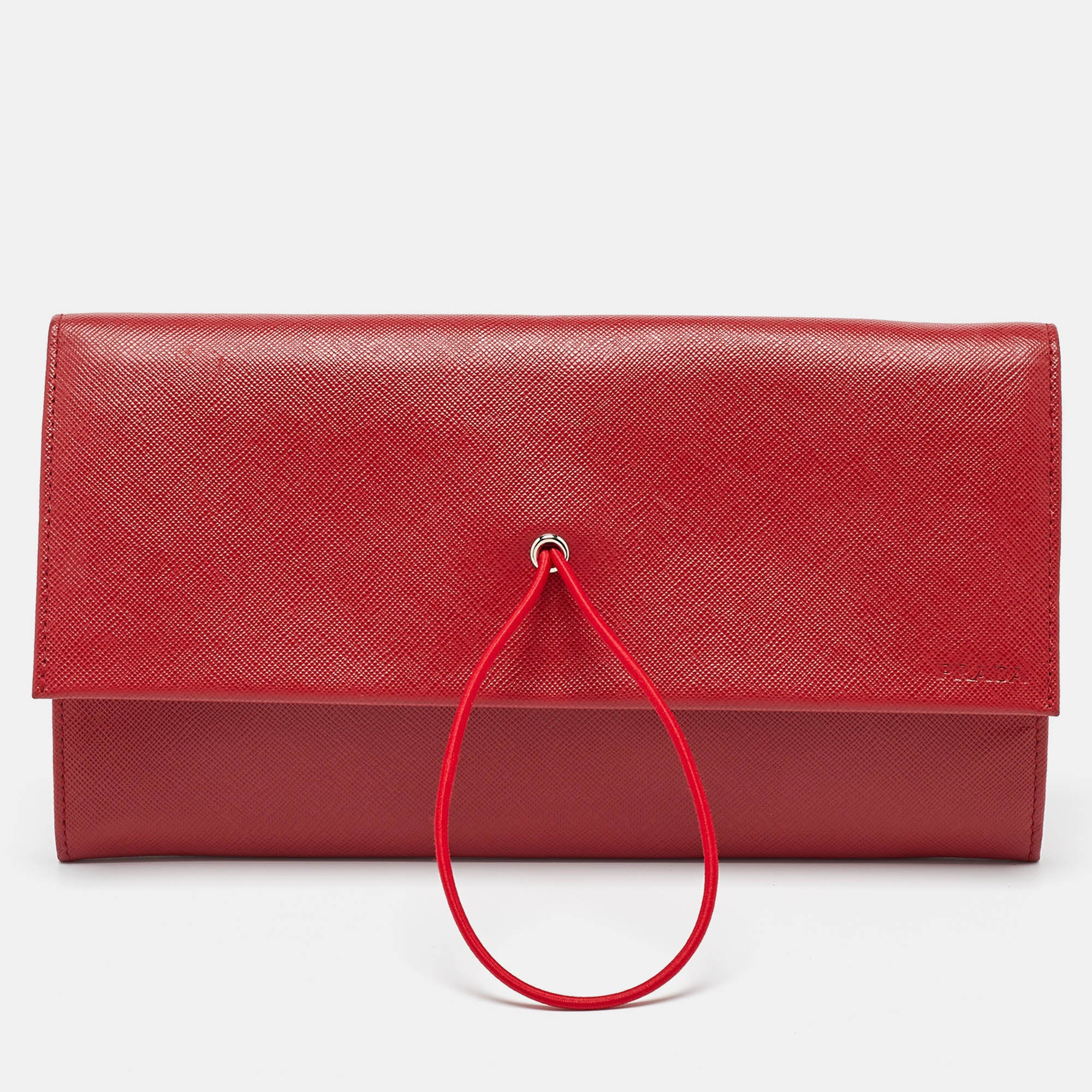 Prada Red Saffiano Leather Flap Pouch | Shop Simon