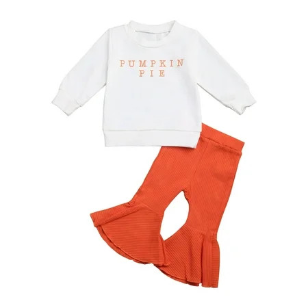 Newborn Baby Girls Halloween Outfits Long Sleeve Pumpkin Pie Sweatshirt Tops Flared Pants Casual Tro | Walmart (US)