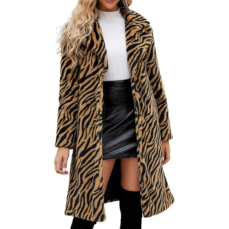 Bcresic Clearance,Womens Leopard Print Faux Fur Coat Winter Fashion Fuzzy Jacket Fleece Lined Flu... | Walmart (US)