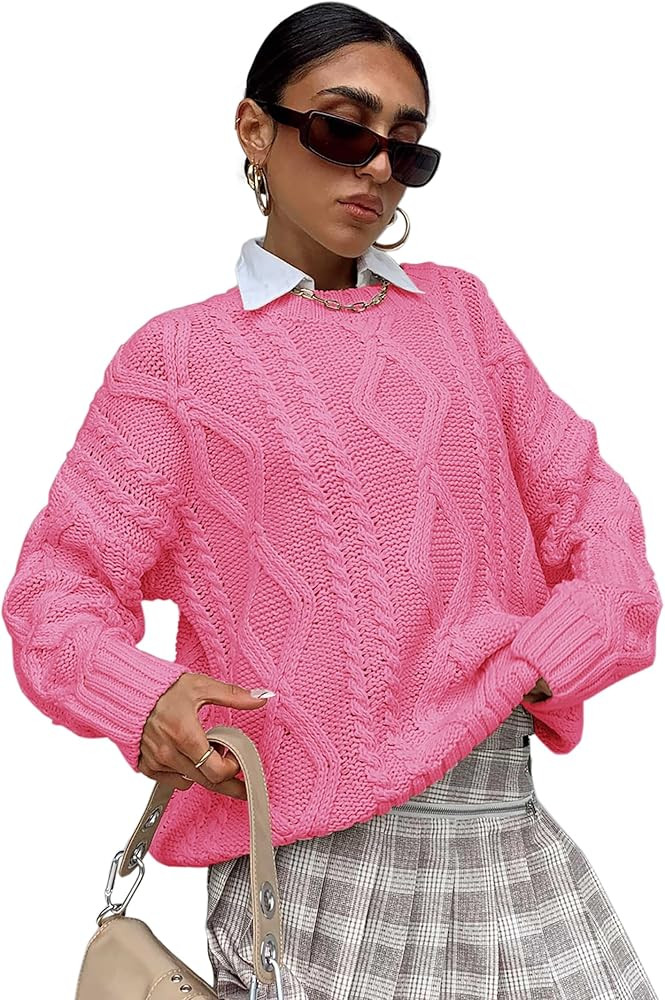 Women's Oversized Knit Sweater Solid Vintage Pullover Sweater Maternity Crewneck Knitted Tops | Amazon (US)
