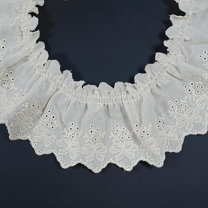 Cotton Lace Trim, Vintage Pleated Lace Trim, 5 Yards 2.76'' Wide Sewing Cotton Ribbon for Home De... | Amazon (US)