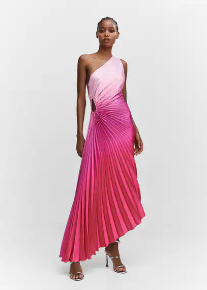 Asymmetrical pleated dress fuchsia - Woman - 6 - MANGO | MANGO (UK)