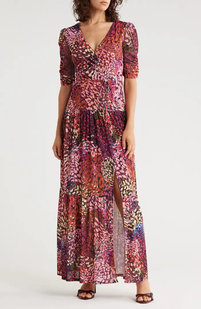 Shirred Sleeve Chiffon Tiered Maxi Dress | Nordstrom Rack