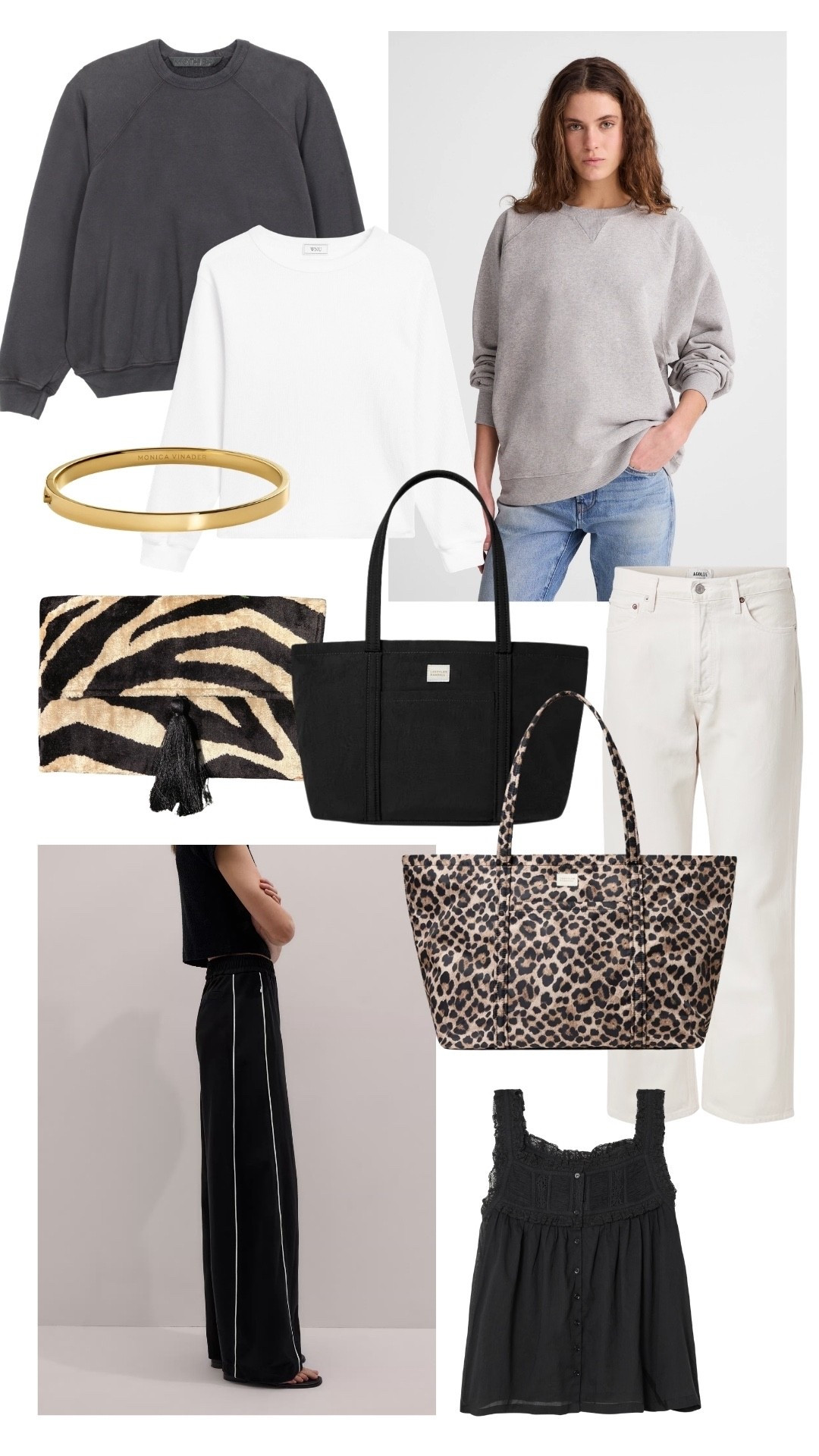 Your most loved last week. Loving a monochrome moment, grey sweatshirts and white denim. Soft and comfortable clothes, as well as statement leopard print bags and tote bags that fit *everything* in them.

#LTKspring #LTKbag #LTKstyletip