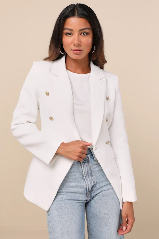Sandara Ivory Oversized Double-Breasted Blazer | Lulus