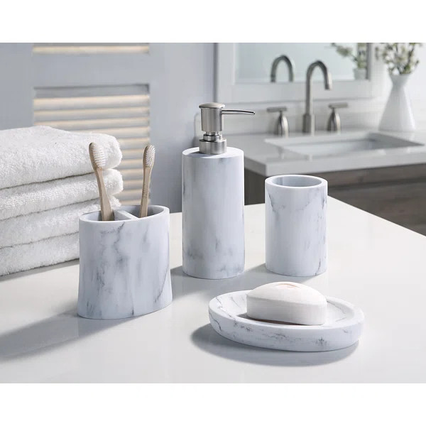 Ivy Bronx Bathroom Vanity Countertop Accessory Set With Soap Dispenser, Toothbrush Holder, Bathro... | Wayfair North America