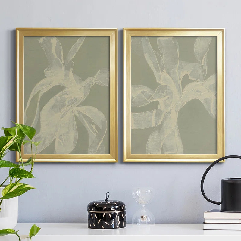 " White Ribbon On Celadon I " 2 - Pieces Painting Print on Canvas | Wayfair North America
