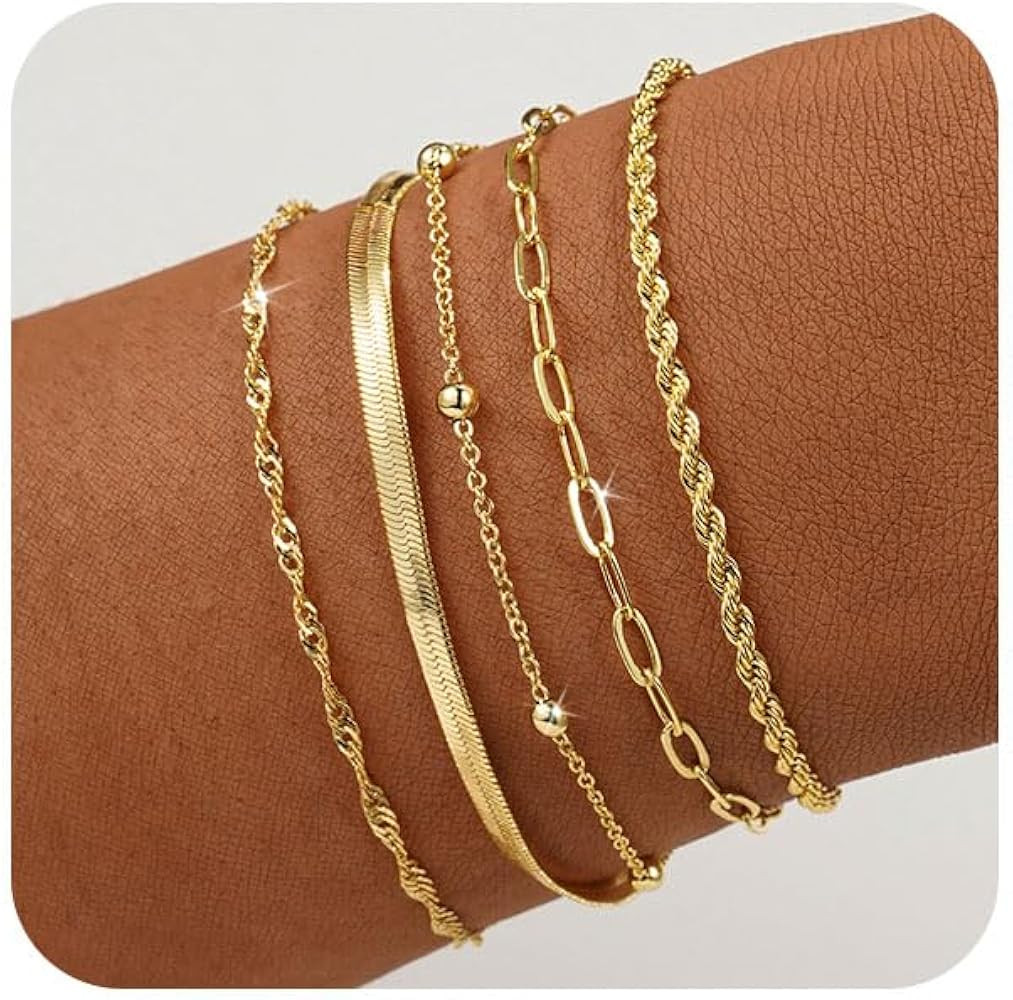 BERISO Gold Bracelets for Women, Elegant Adjustable 14K Gold Plated Bracelet for Women, Trendy Mi... | Amazon (US)